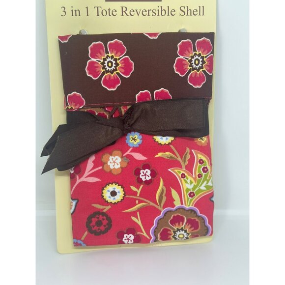 NEW Longaberger 3 In 1 Reversible Tote Shell Floral Brown Bow "Pretty In Pink" - Picture 2 of 4